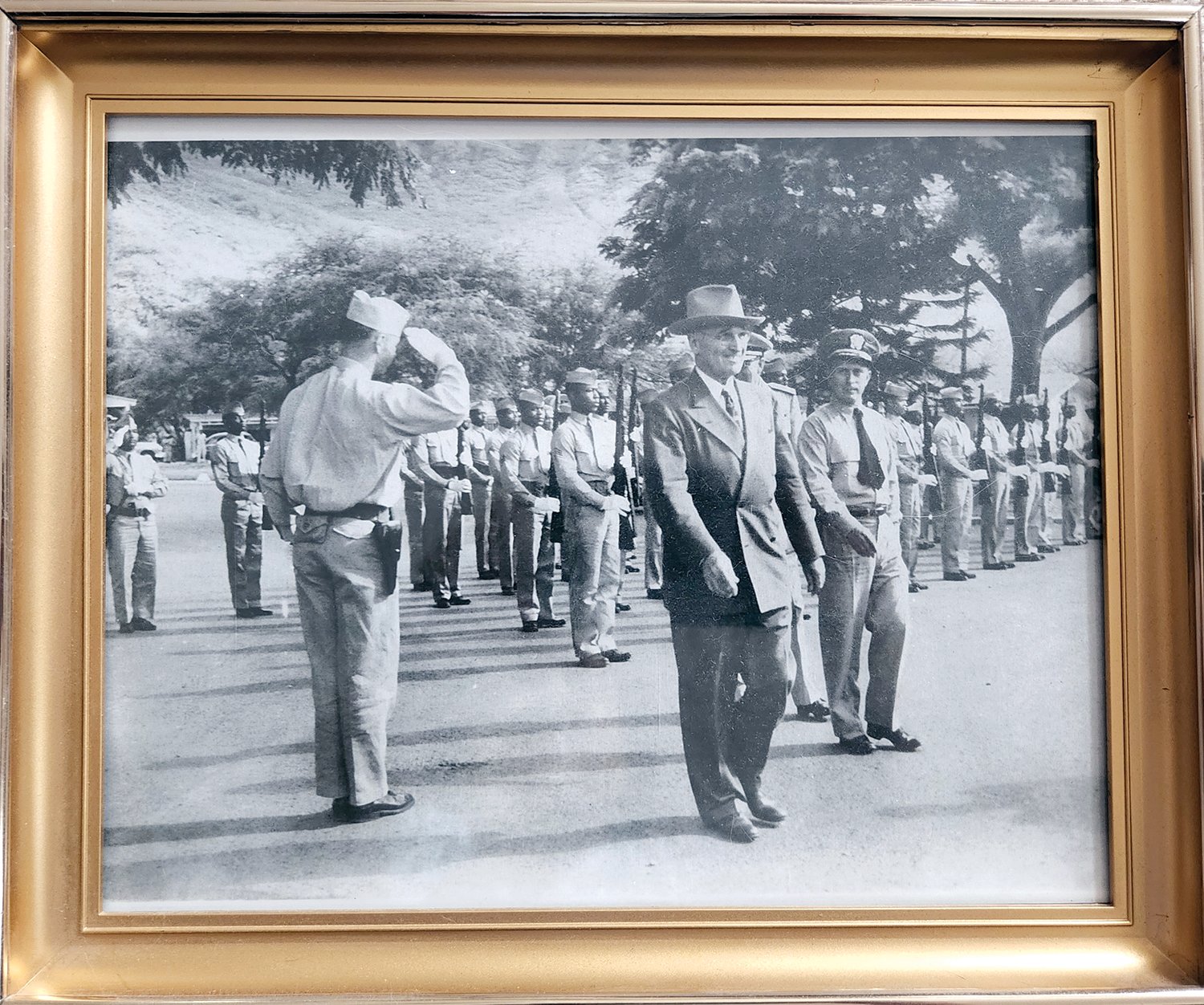 President Harry Truman visits Hawaii in this framed October 1950 photograph framed by Robert McInnis.